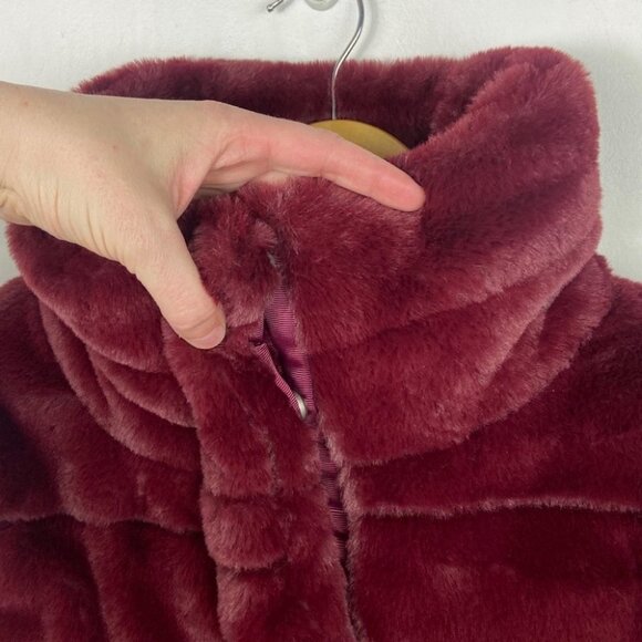 Avec Les Filles Faux‎ Fur Puffer Jacket Burgundy Wine Size XS Nordstrom Coat NEW - Picture 10 of 15